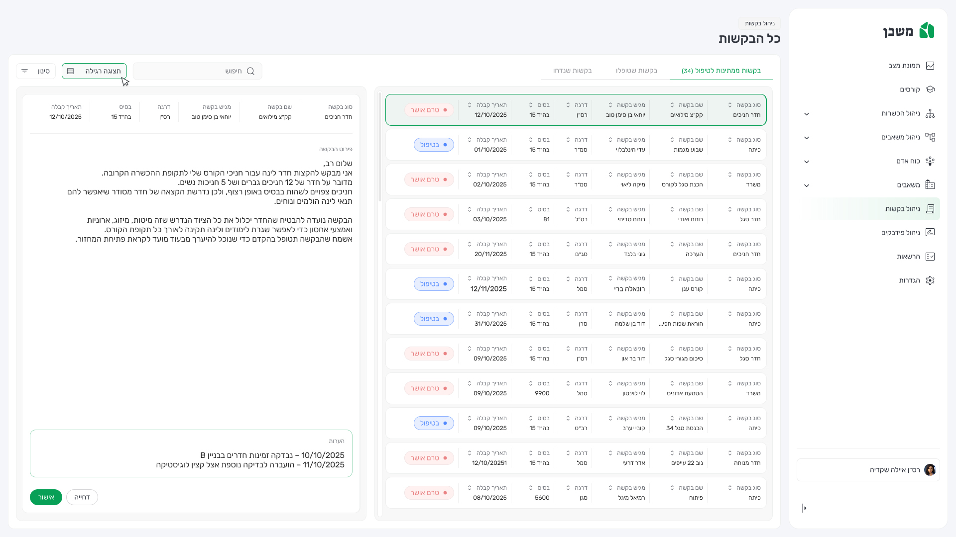 no aman כל הבקשות - תצוגה קלפים